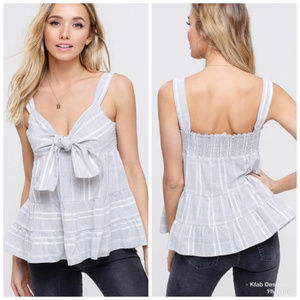 Striped Ruffle Tie Front Top NWOT!
